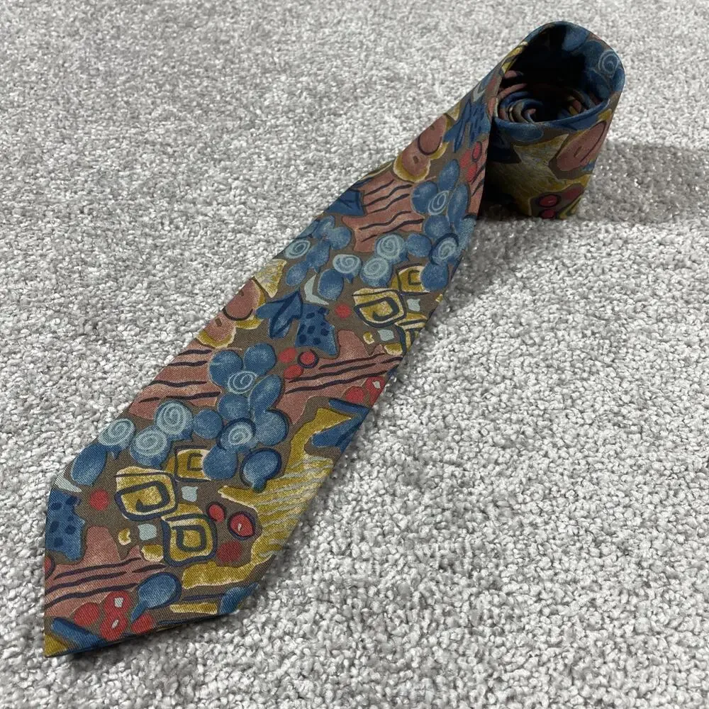 Ermenegildo Zegna Tie Silk Floral Multicolor Artsy Made in Italy Vintage
